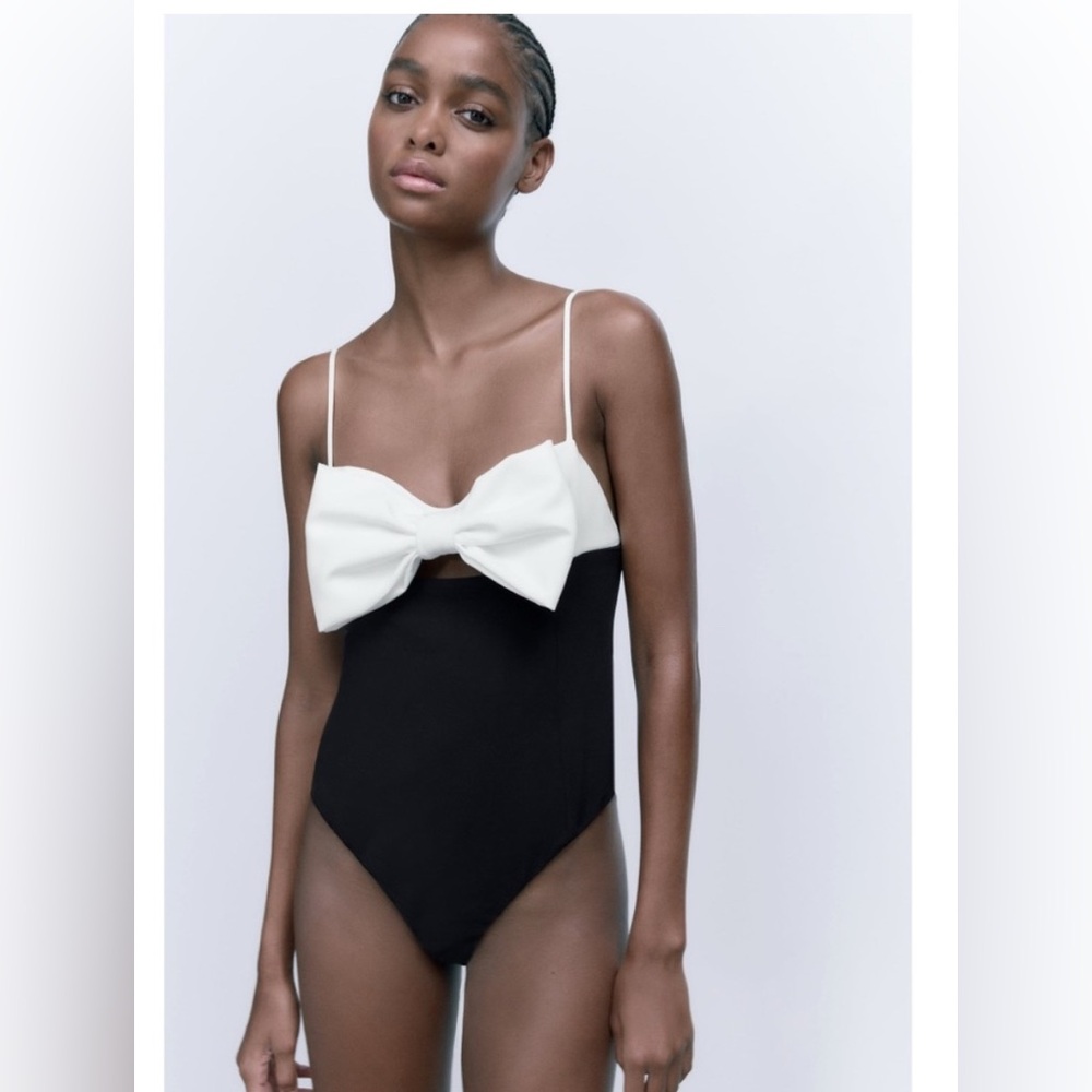 Zara Black and White Bow Bodysuit